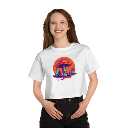 Women's Champion Heritage Cropped T-Shirt "Mushrooms On Mars" by Nikki Gray