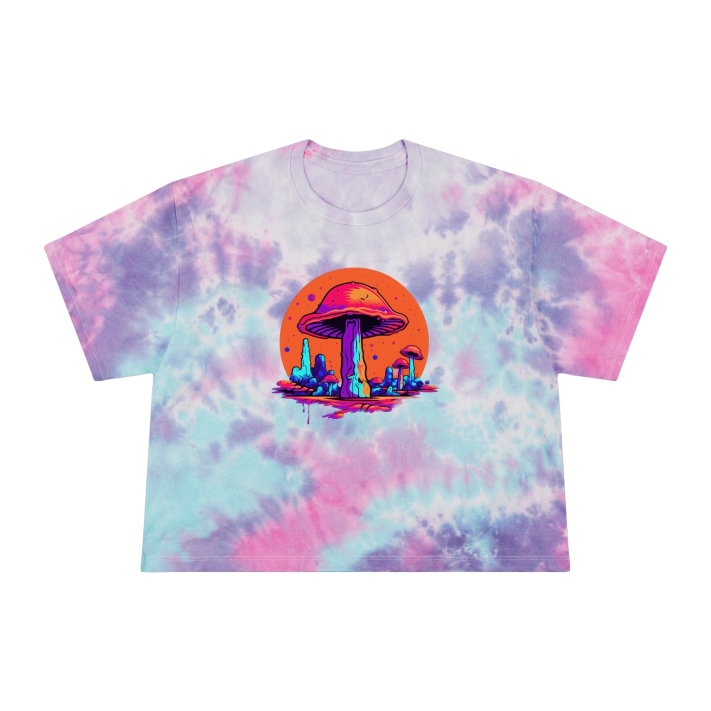 Women's Tie-Dye Crop Tee "Mushrooms On Mars" by Nikki Gray