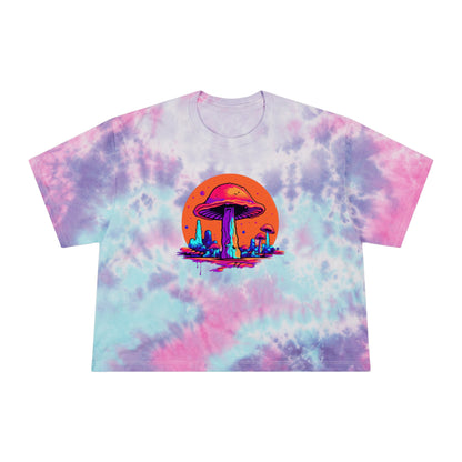 Women's Tie-Dye Crop Tee "Mushrooms On Mars" by Nikki Gray