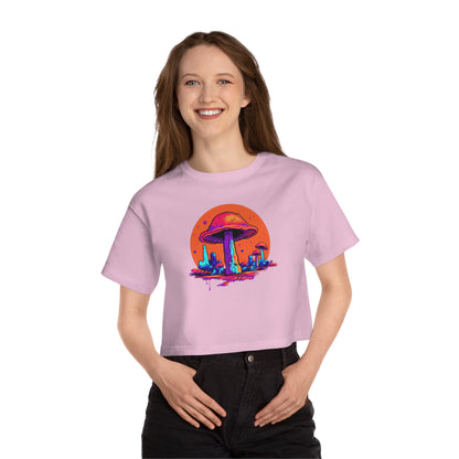 Women's Champion Heritage Cropped T-Shirt "Mushrooms On Mars" by Nikki Gray