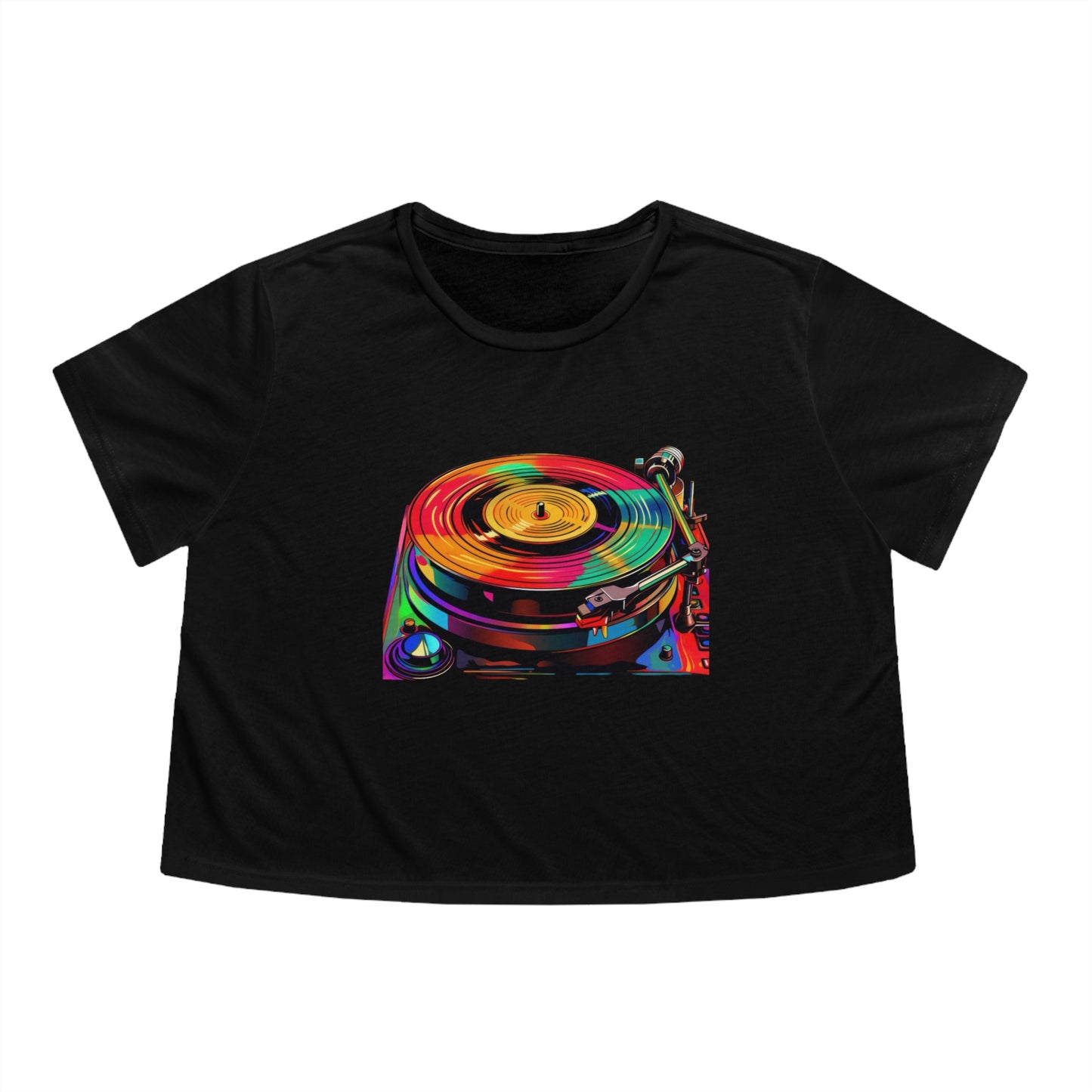 Women's Flowy Cropped Tee "Rainbowdelic Rounds" by Nikki Gray