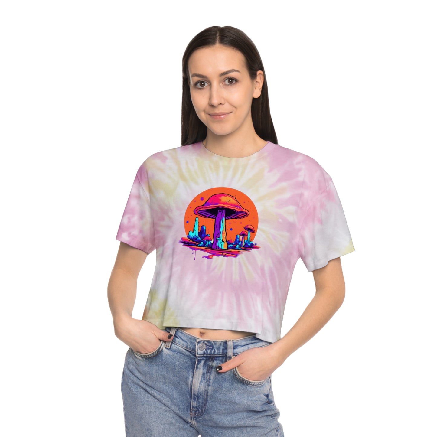 Women's Tie-Dye Crop Tee "Mushrooms On Mars" by Nikki Gray