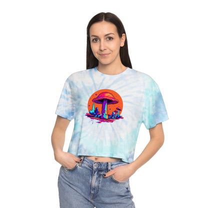 Women's Tie-Dye Crop Tee "Mushrooms On Mars" by Nikki Gray