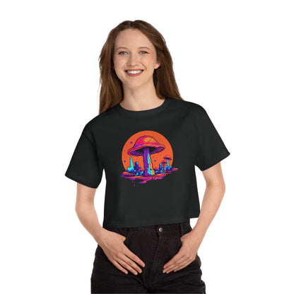 Women's Champion Heritage Cropped T-Shirt "Mushrooms On Mars" by Nikki Gray