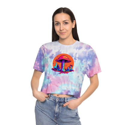 Women's Tie-Dye Crop Tee "Mushrooms On Mars" by Nikki Gray