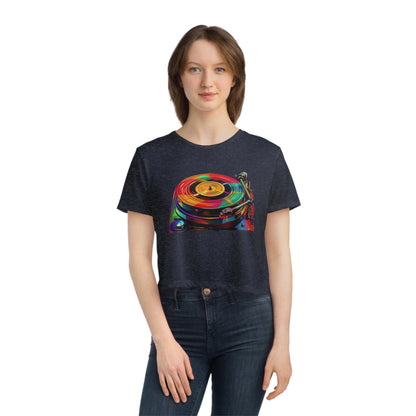 Women's Flowy Cropped Tee "Rainbowdelic Rounds" by Nikki Gray