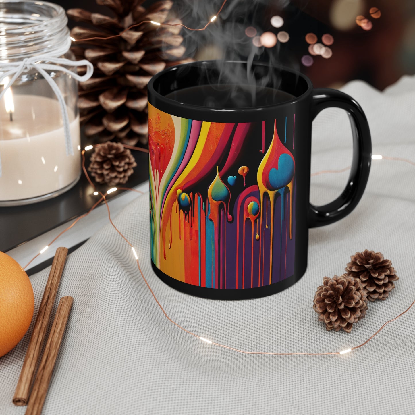 11oz Black Mug- "Dripping Wayne" by Nikki Gray