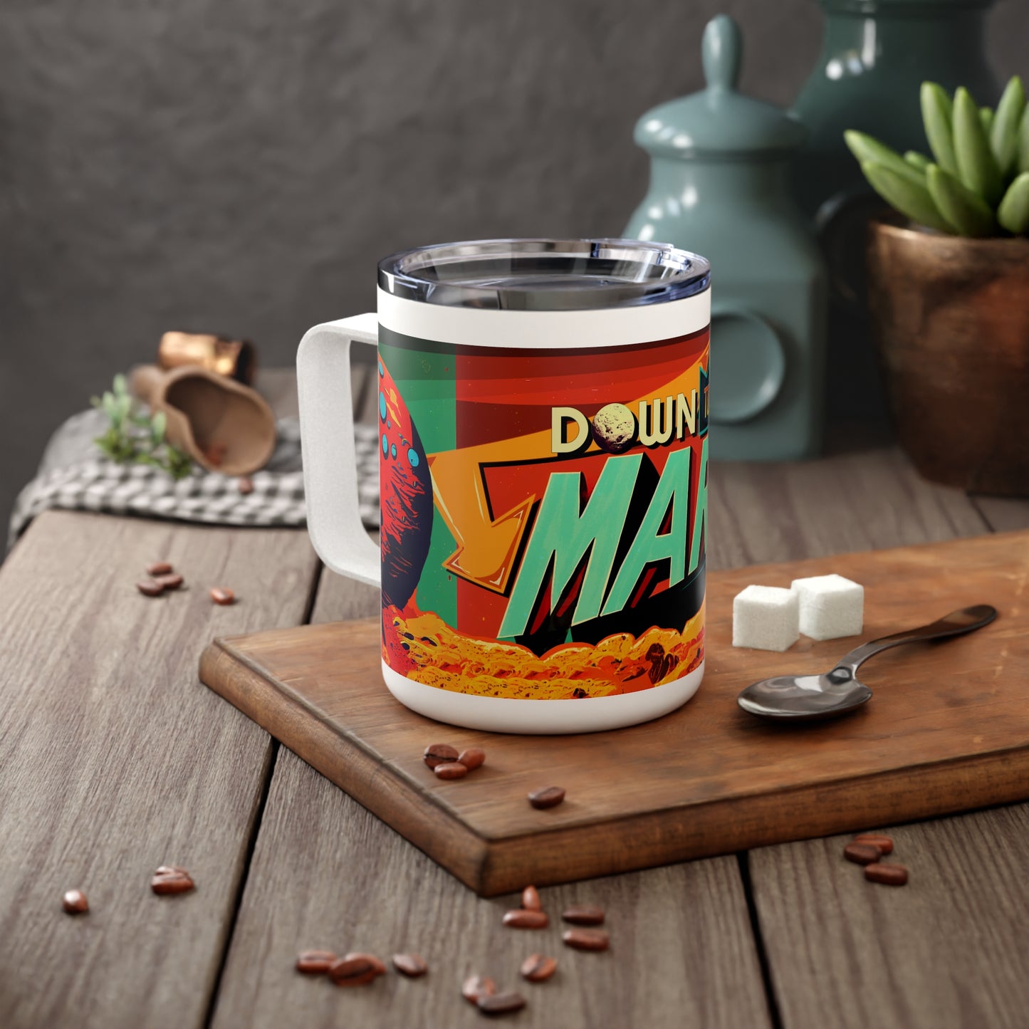 Insulated Coffee Mug, 10oz - "Down To Mars Art" by Nikki & Jared Gray